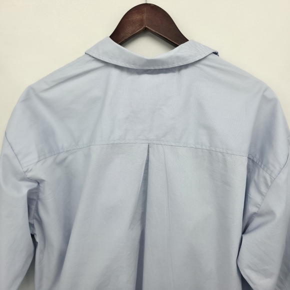 Maeve Anthropologie Pastel Blue Oversized Cotton Pocket Button Down Shirt Medium - Picture 5 of 14